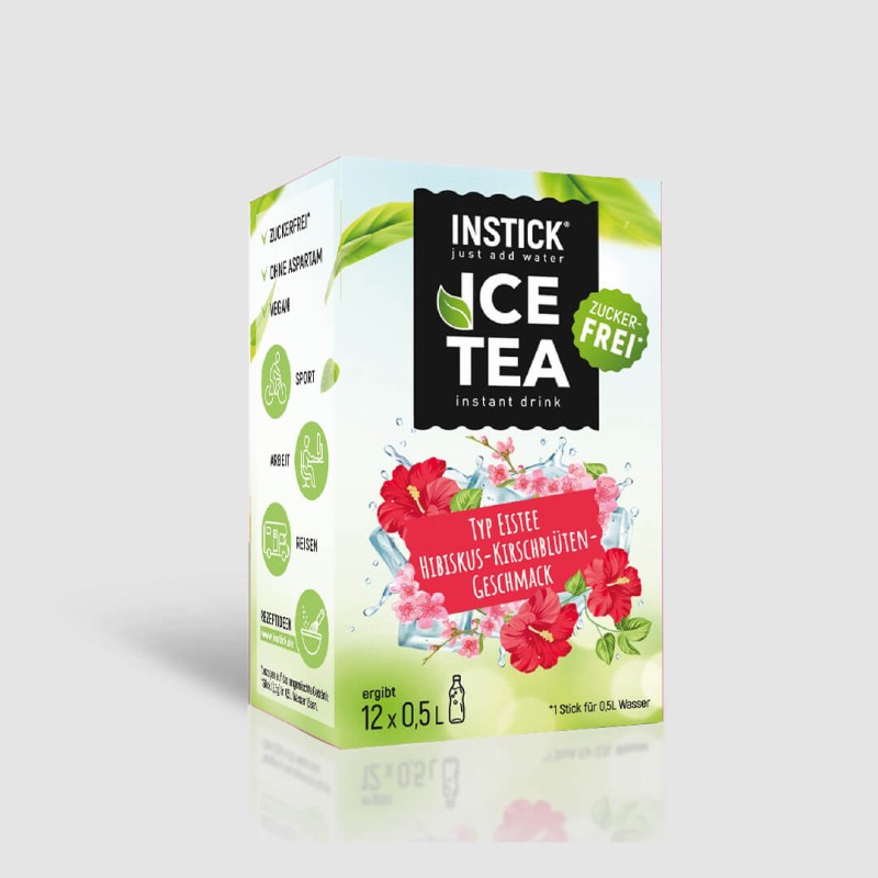 INSTICK ΡΟΦΗΜΑ ΣΕ ΣΚΟΝΗ ΓΙΑ 0,5lt  ICE TEA  Hibiscus & Cherry Blossom (12 x σακουλάκι 2,5g)
