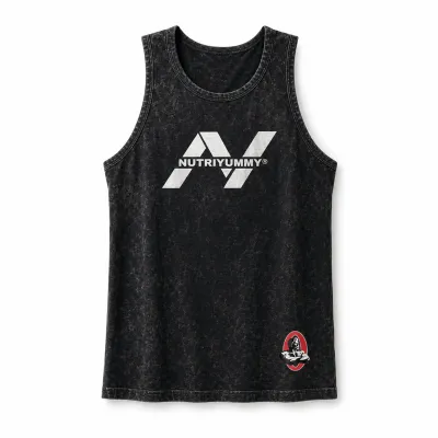 NUTRIYUMMY x Mr. Olympia Acid Wash Tank Top – Faded Black Edition (Large)