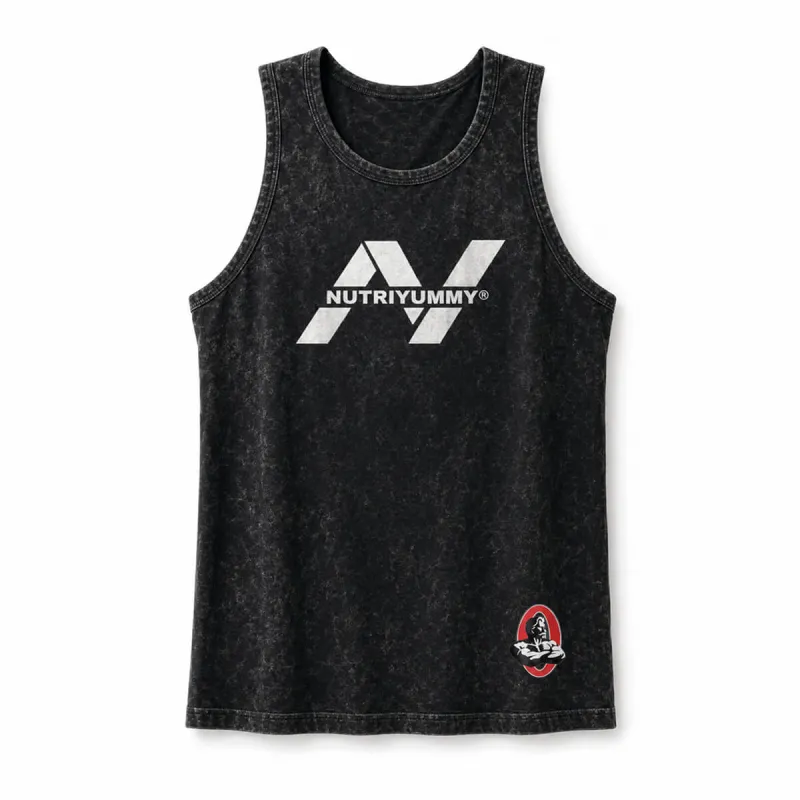 NUTRIYUMMY x Mr. Olympia Acid Wash Tank Top – Faded Black Edition (XLarge)