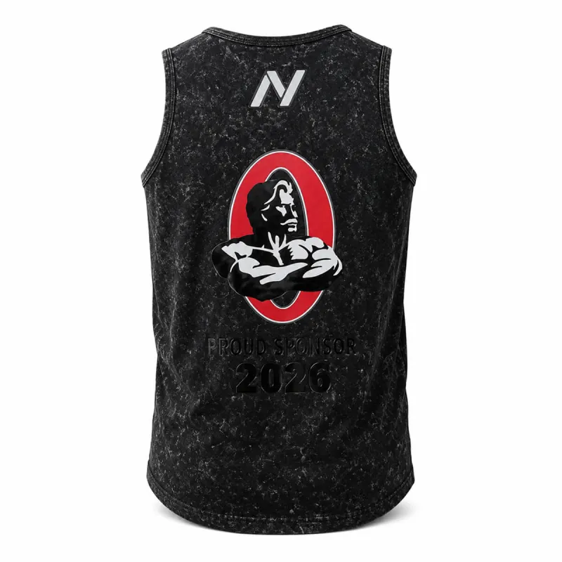 NUTRIYUMMY x Mr. Olympia Acid Wash Tank Top – Faded Black Edition (Medium)