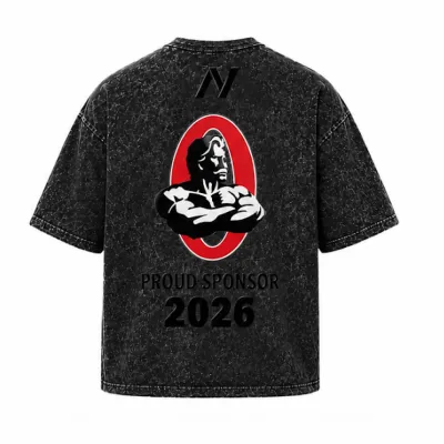 NUTRIYUMMY x Mr. Olympia Acid Wash T-Shirt – Faded Black Edition (XLarge)