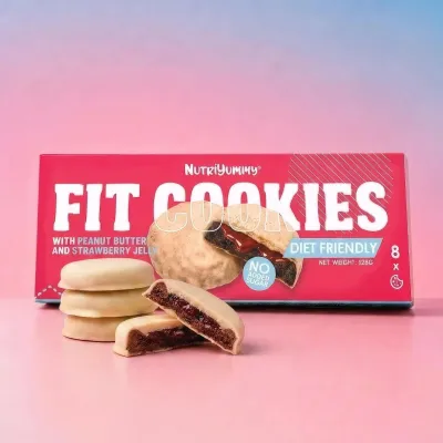 NUTRIYUMMY FIT COOKIES PEANUT BUTTER STRAWBERRY JELLY NO ADDED SUGAR 128G