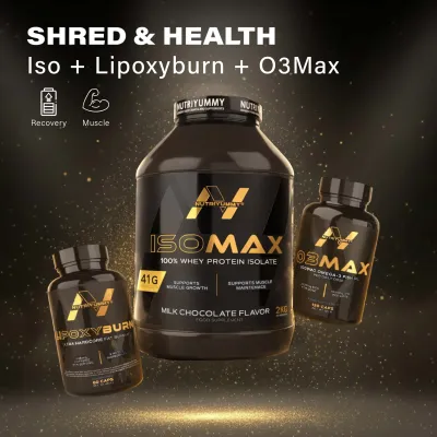 GOLD ISOMAX SHRED & HEALTH - CHOCOLATE (Isomax Chocolate 2Kg & Lipoxyburn Ultra & O3max 120caps) 