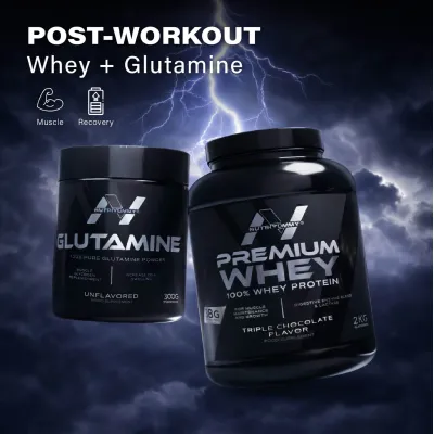 POST-WORKOUT WHEY + GLUTAMINE - CHOCOLATE (Premium Whey Chocolate 2 Kg & Glutamine) 