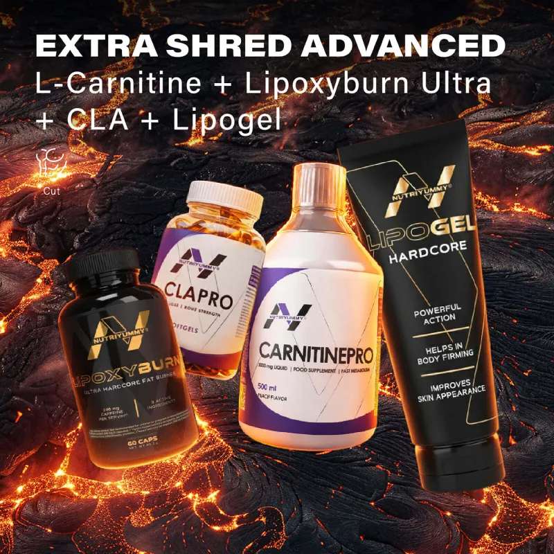 EXTRA SHRED ADVANCED ( Lipoxyburn ultra & Cla &  L-carnitine 500mL & Lipogel)