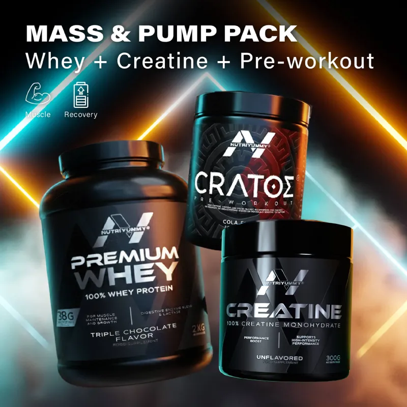 MASS & PUMP STACK - CHOCOLATE (Premium Whey Chocolate 2Kg & Creatine & Cratos Cola 380g) 