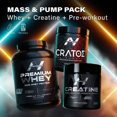 MASS & PUMP STACK - VANILLA (Premium Whey Vanilla 2Kg & Creatine & Cratos Cola 380g) 