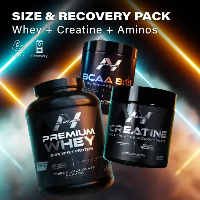SIZE & RECOVERY STACK - CHOCOLATE (Premium Whey Chocolate 2kg & Creatine & Bcaa Cola) 