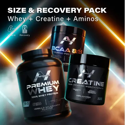 SIZE & RECOVERY STACK - VANILLA (Premium Whey Vanilla 2kg & Creatine & Bcaa Cola) 