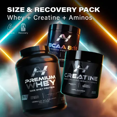 SIZE & RECOVERY STACK - VANILLA (Premium Whey Vanilla 2kg & Creatine & Bcaa Cola) 