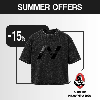 NUTRIYUMMY x Mr. Olympia Acid Wash T-Shirt – Faded Black Edition (XLarge)