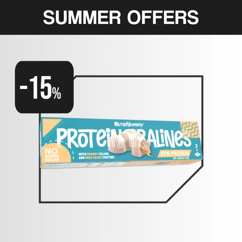 NUTRIYUMMY NO ADDED SUGAR PROTEIN PRALINES WHITE CHOCOLATE 50G